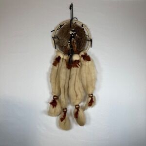 Native American Mandala Dreamcatcher Real Fur‎ Feathers Wool Wood Beads Wall Art